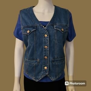 VTG ROYAL SPORT 1980s Western Cowboy Core Denim Button Down Waistcoat Vest